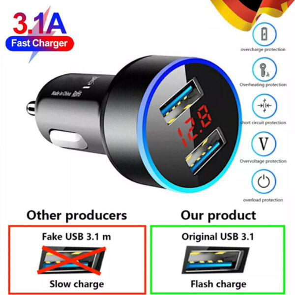 Zigarettenanzunder 2 USB Ladegerat Auto PKW KFZ LKW Adapter Handy Ladestecker DE - Image 6