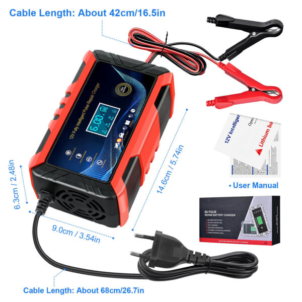 Car Intelligent Battery Charger Pulse Repair Trickle Charger 12V 6A - Image 3