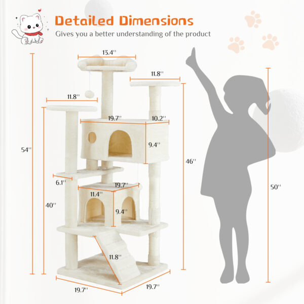 Multi-functional Cat Tree House Cat Climbing Frame, Lounge And Recreation Area Detachable Toy, 54in Dark Blue - Image 9