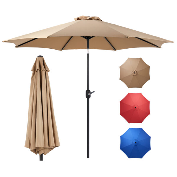 Outdoor Patio Umbrella With Push Button Tilt And Crank, Market Umbrella 8 Sturdy Ribs UV Protection Waterproof For Garden, Backyard, Red - Image 3