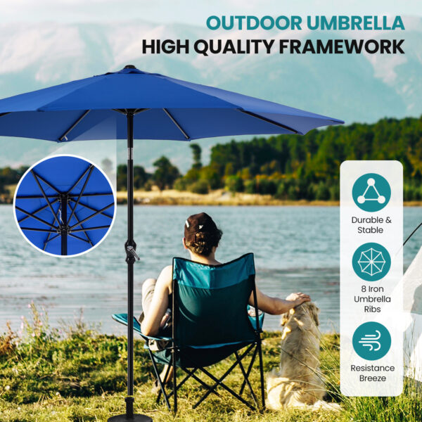 Outdoor Patio Umbrella With Push Button Tilt And Crank, Market Umbrella 8 Sturdy Ribs UV Protection Waterproof For Garden, Backyard, Red - Image 7