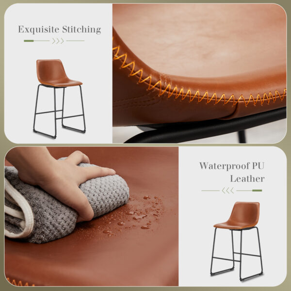 Armless Industrial Faux Leather Barstools With Metal Legs And Footrest, Dining Chairs For Home Office Kitchen Island - Image 5
