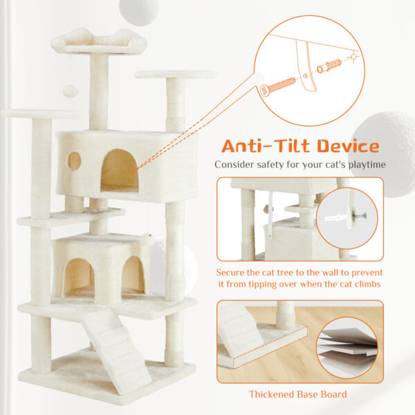 Multi-functional Cat Tree House Cat Climbing Frame, Lounge And Recreation Area Detachable Toy, 54in Dark Blue - Image 6
