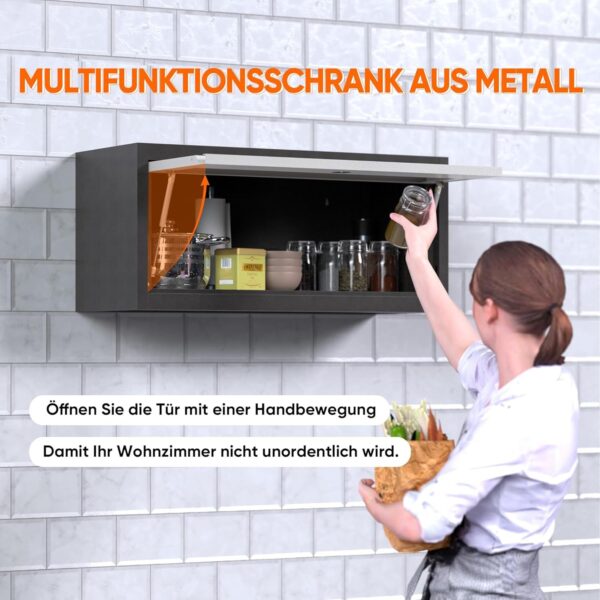 SUPEER Wall Cupboard Metal Tool Cabinet With Folding Door, Lockable Wall Cabinet Made Of Stainless Steel, Garage Workshop Kitchen H35 X L66 X D30 Cm - Image 6