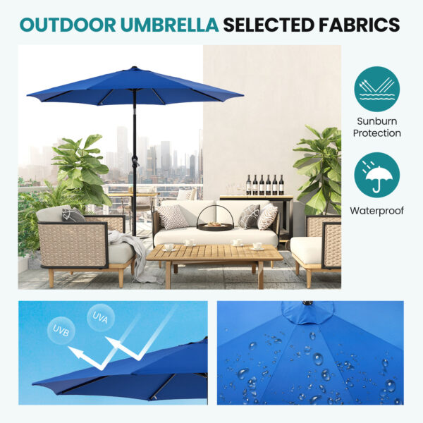 Outdoor Patio Umbrella With Push Button Tilt And Crank, Market Umbrella 8 Sturdy Ribs UV Protection Waterproof For Garden, Backyard, Red - Image 2