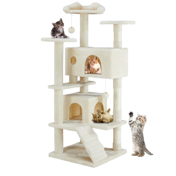 Multi-functional Cat Tree House Cat Climbing Frame, Lounge And Recreation Area Detachable Toy, 54in Dark Blue