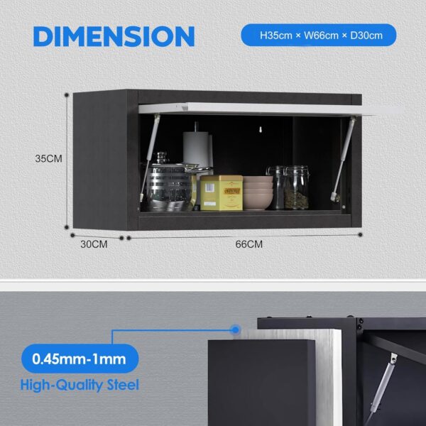 SUPEER Wall Cupboard Metal Tool Cabinet With Folding Door, Lockable Wall Cabinet Made Of Stainless Steel, Garage Workshop Kitchen H35 X L66 X D30 Cm - Image 7