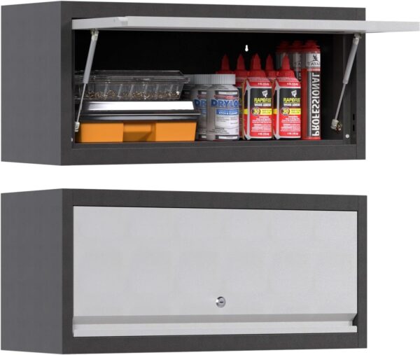 SUPEER Wall Cupboard Metal Tool Cabinet With Folding Door, Lockable Wall Cabinet Made Of Stainless Steel, Garage Workshop Kitchen H35 X L66 X D30 Cm