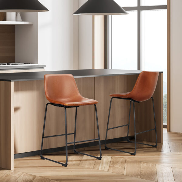 Armless Industrial Faux Leather Barstools With Metal Legs And Footrest, Dining Chairs For Home Office Kitchen Island