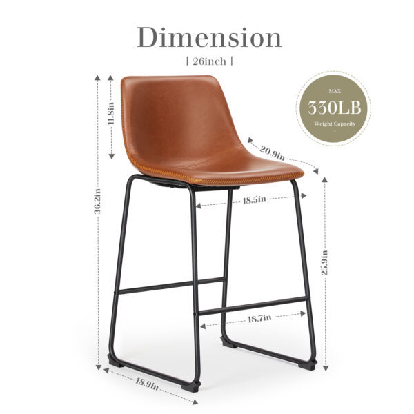 Armless Industrial Faux Leather Barstools With Metal Legs And Footrest, Dining Chairs For Home Office Kitchen Island - Image 3