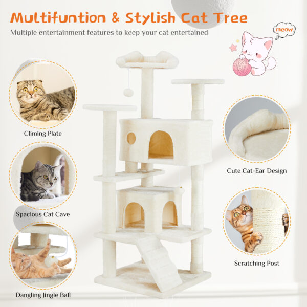 Multi-functional Cat Tree House Cat Climbing Frame, Lounge And Recreation Area Detachable Toy, 54in Dark Blue - Image 5