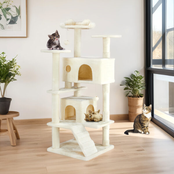Multi-functional Cat Tree House Cat Climbing Frame, Lounge And Recreation Area Detachable Toy, 54in Dark Blue - Image 7