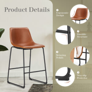 Armless Industrial Faux Leather Barstools With Metal Legs And Footrest, Dining Chairs For Home Office Kitchen Island