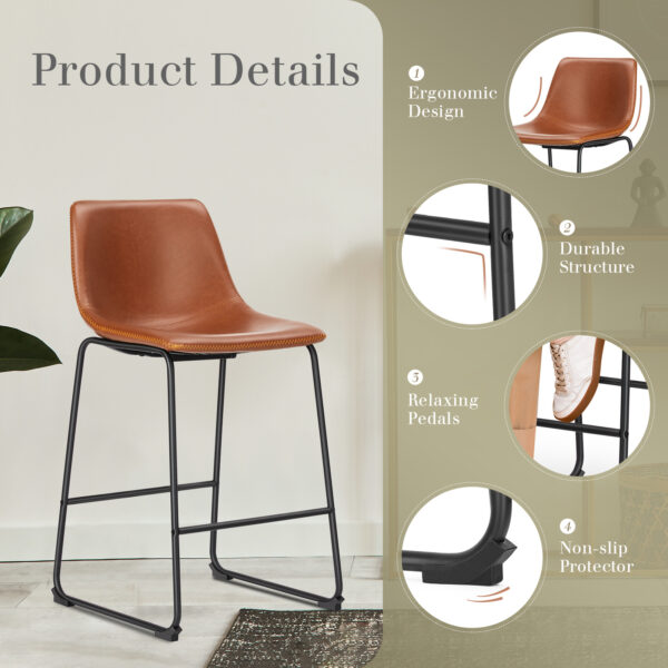 Armless Industrial Faux Leather Barstools With Metal Legs And Footrest, Dining Chairs For Home Office Kitchen Island - Image 2