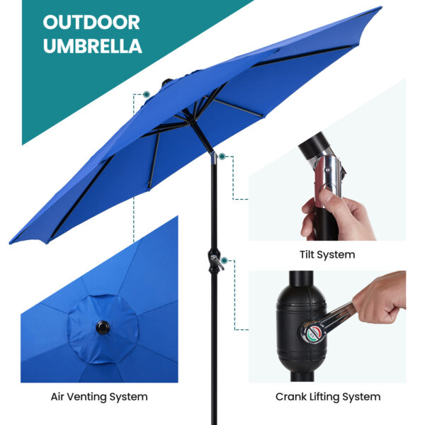 Outdoor Patio Umbrella With Push Button Tilt And Crank, Market Umbrella 8 Sturdy Ribs UV Protection Waterproof For Garden, Backyard, Red - Image 4