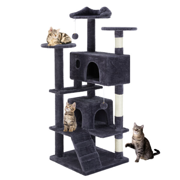 Multi-functional Cat Tree House Cat Climbing Frame, Lounge And Recreation Area Detachable Toy, 54in Dark Blue - Image 4