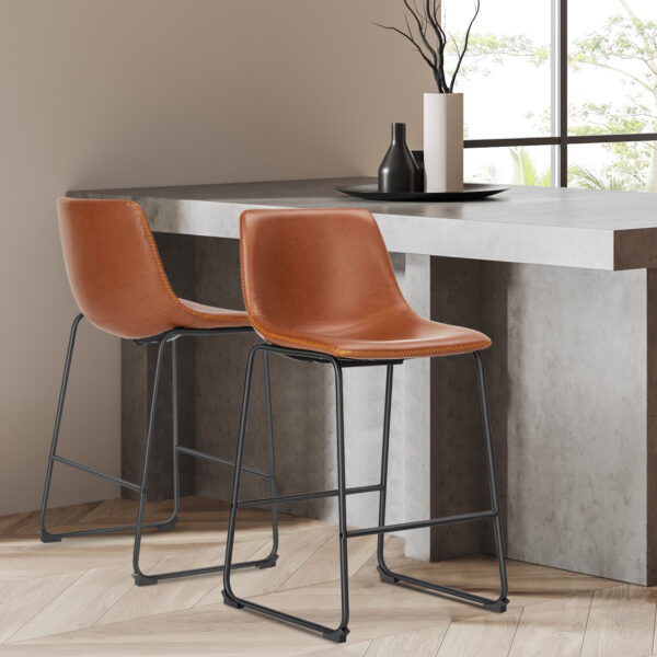 Armless Industrial Faux Leather Barstools With Metal Legs And Footrest, Dining Chairs For Home Office Kitchen Island - Image 4