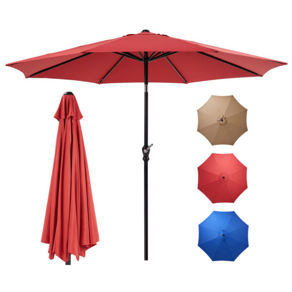 Outdoor Patio Umbrella With Push Button Tilt And Crank, Market Umbrella 8 Sturdy Ribs UV Protection Waterproof For Garden, Backyard, Red - Image 6